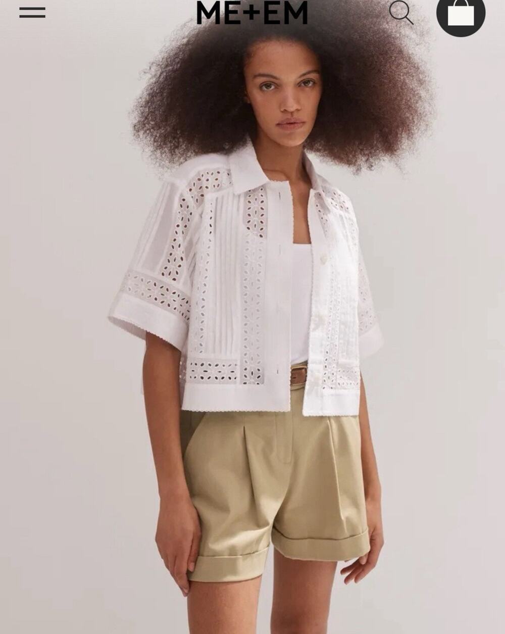 ME + EM COTTON VOILE BROIDERY CROPPED SHIRT - Picture 1 of 4